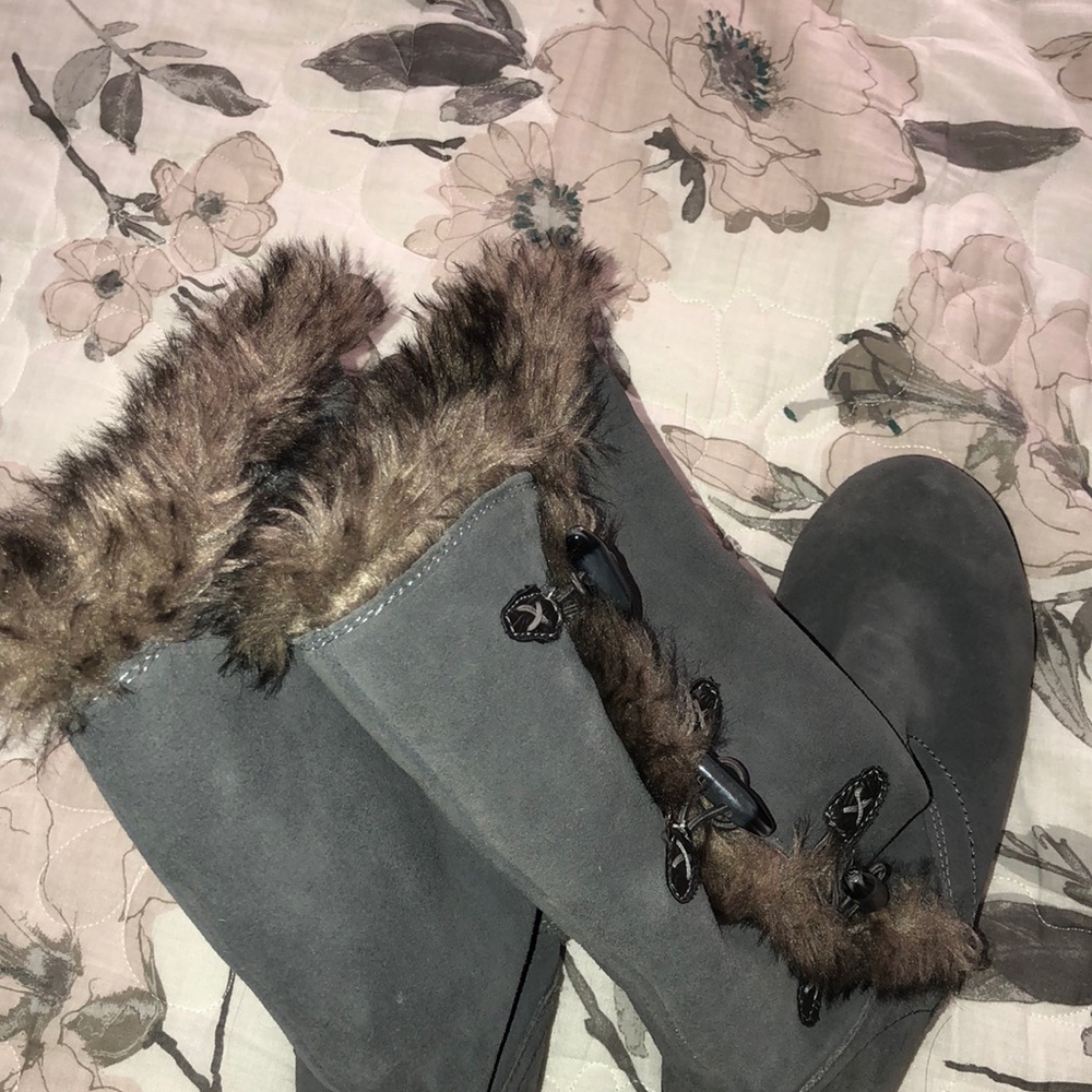 Fur Grey Boots size 8.5